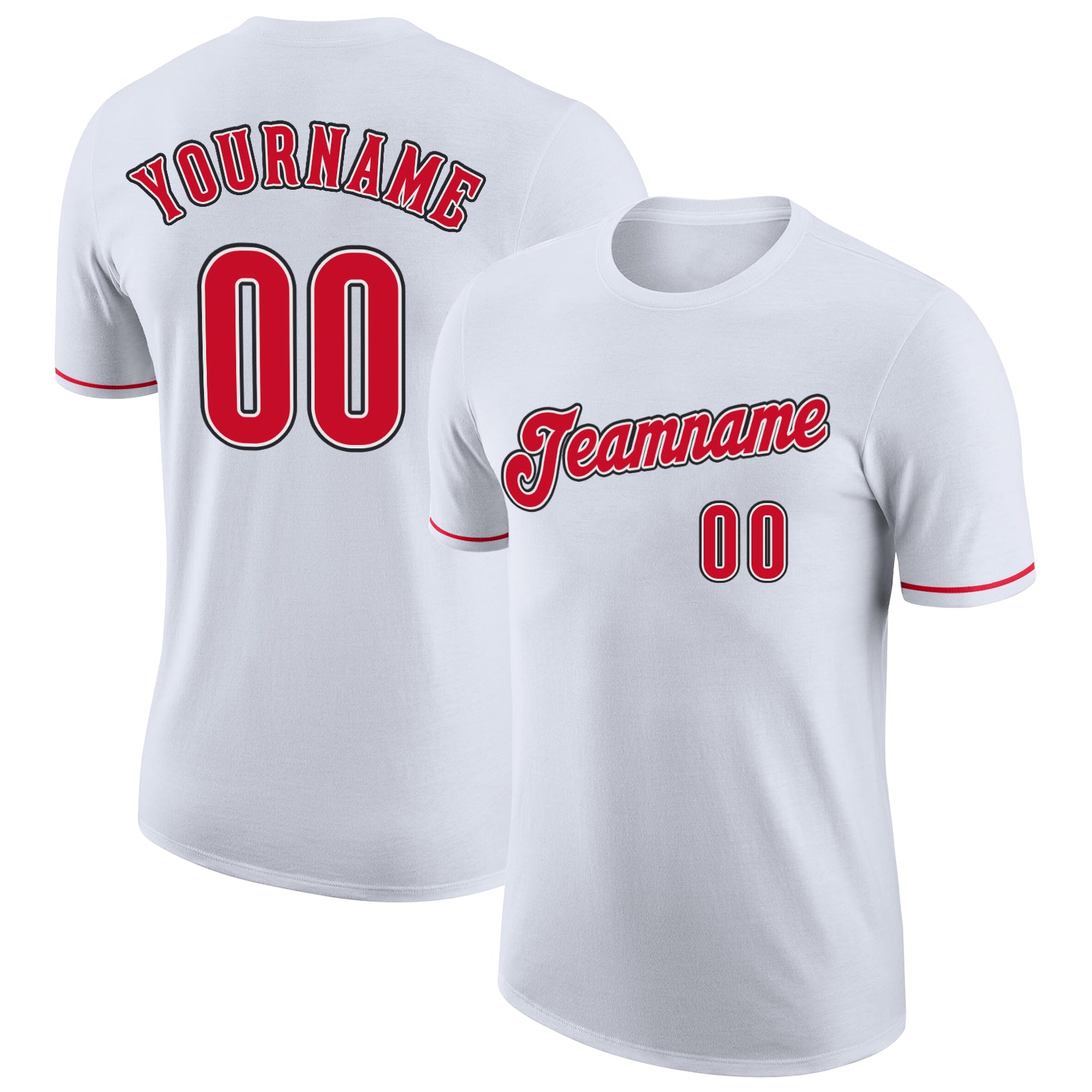 Custom Team Performance T-Shirt with Personalized Name & Number - White Red-Black Personalized White Red-Black Performance