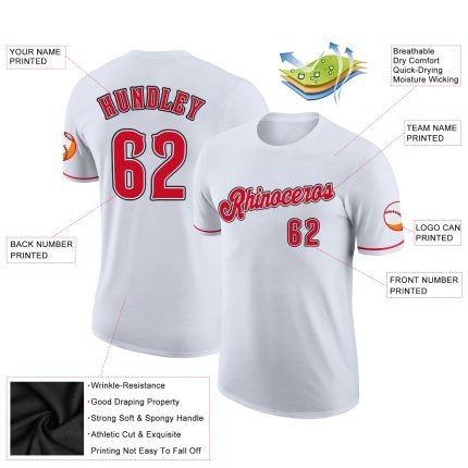 Custom Team Performance T-Shirt with Personalized Name & Number - White Red-Black Personalized White Red-Black Performance
