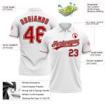 Custom Team Name Number Personalized Performance Golf Polo Shirt White Red-Black Personalized White Red-Black Performance