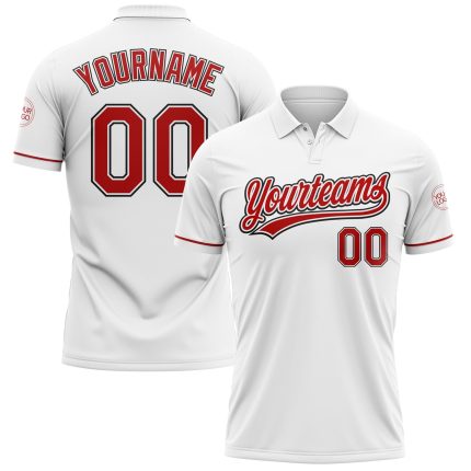 Custom Team Name Number Personalized Performance Golf Polo Shirt White Red-Black Personalized White Red-Black Performance