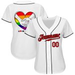Custom LGBT Pride Month Rainbow Heart Baseball Jersey - Personalized White Red-Black Design with Name and Number Personalized