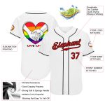 Custom LGBT Pride Month Rainbow Heart Baseball Jersey - Personalized White Red-Black Design with Name and Number Personalized