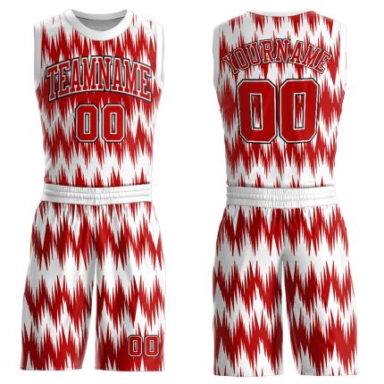 Customizable Basketball Jersey - Red-Black Round Neck Sublimation Suit in White Personalized White Red-Black Round Neck Sublimation