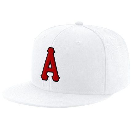 Custom Team Name Number Personalized Snapback Hat Adjustable Red-Black Stitched White Personalized White Red-Black Stitched