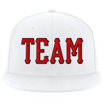 Custom Team Name Number Personalized Snapback Hat Adjustable Red-Black Stitched White Personalized White Red-Black Stitched