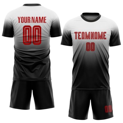 Custom Name and Number Soccer Jersey - Personalized Red and Black Fade Fashion Uniform Personalized White Red-Black Sublimation