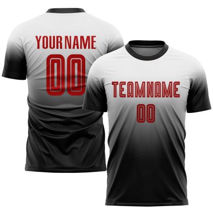 Custom Name and Number Soccer Jersey - Personalized Red and Black Fade Fashion Uniform Personalized White Red-Black Sublimation