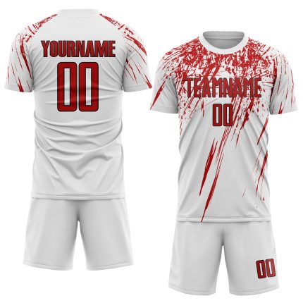 Custom Name and Number Personalized Soccer Jersey - White Red-Black Sublimation Team Uniform Personalized White Red-Black