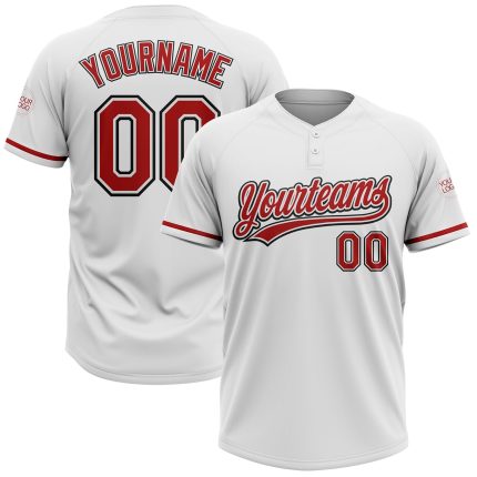 Personalized Unisex Softball Jersey in White, Red, and Black - Two-Button Design Personalized White Red-Black Two-Button