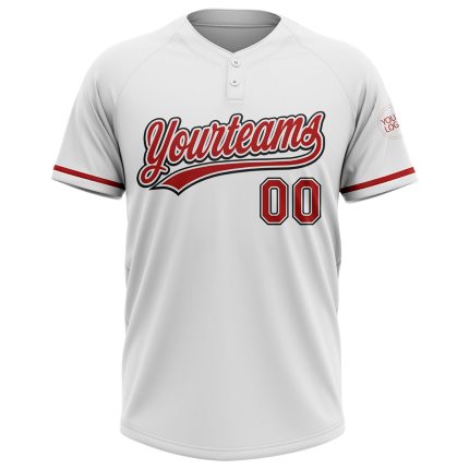 Personalized Unisex Softball Jersey in White, Red, and Black - Two-Button Design Personalized White Red-Black Two-Button