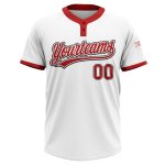 Custom Name and Number Unisex Softball Jersey - Personalized Two-Button in White, Red, and Black Personalized White Red-Black
