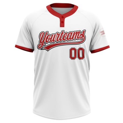 Custom Name and Number Unisex Softball Jersey - Personalized Two-Button in White, Red, and Black Personalized White Red-Black