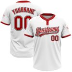 Custom Name and Number Unisex Softball Jersey - Personalized Two-Button in White, Red, and Black Personalized White Red-Black
