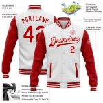 Customizable Varsity Letterman Jacket Red White Bomber Full-Snap, Personalized Name and Number, Team Spirit Wear Personalized