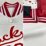 Customizable Varsity Letterman Jacket Red White Bomber Full-Snap, Personalized Name and Number, Team Spirit Wear Personalized