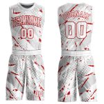 Custom Name Number Basketball Jersey Suit - Personalized Round Neck Sublimation Design with Red White Bright Lines Personalized