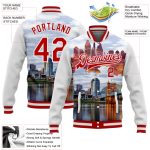 Custom Cincinnati Ohio City Edition Bomber Jacket with Name & Number, 3D Full-Snap Varsity Letterman Style in White & Red
