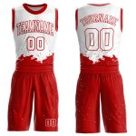 Custom Name Number Basketball Jersey - Personalized Round Neck Sublimation Suit with White Red Color Splash Design Personalized