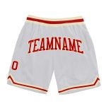 Custom Team Basketball Shorts with Personalized Name and Number - White Red-Cream Authentic Throwback Design Personalized