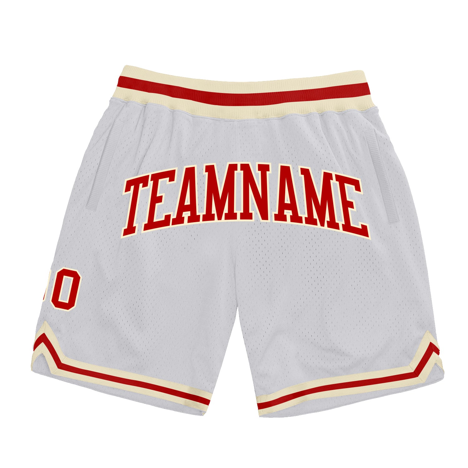 Custom Team Basketball Shorts with Personalized Name and Number - White Red-Cream Authentic Throwback Design Personalized