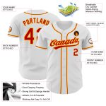 Personalized Authentic Baseball Jersey in White Red-Gold Color Design Personalized White Red-Gold Authentic Baseball Jersey