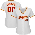 Custom Name and Number Baseball Jersey in White Red-Gold - Authentic Team Jersey Personalized White Red-Gold Authentic Baseball