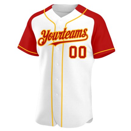 Custom Personalized Baseball Jersey with Name and Number - White Red-Gold Authentic Raglan Sleeves Team Apparel Personalized