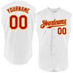 Personalized Authentic Baseball Jersey in White Red Gold - Sleeveless Design Personalized White Red-Gold Authentic Sleeveless