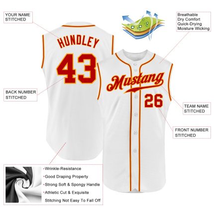 Custom Name and Number Personalized Red-Gold Sleeveless Baseball Jersey - Authentic Team Apparel Personalized White Red-Gold
