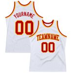 Personalized Red-Gold Authentic Basketball Jersey - White Throwback Style Personalized White Red-Gold Authentic Throwback