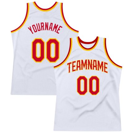 Custom Name and Number Personalized Red-Gold White Basketball Jersey - Authentic Throwback Design Personalized White Red-Gold