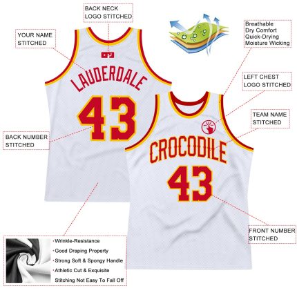 Custom Name and Number Personalized Red-Gold White Basketball Jersey - Authentic Throwback Design Personalized White Red-Gold