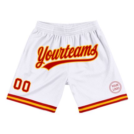 Personalized Red-Gold Throwback Basketball Shorts - Authentic Design in White Personalized White Red-Gold Authentic Throwback