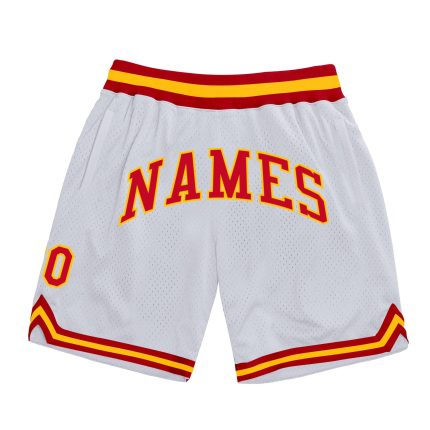 Custom Name Number Red Gold Basketball Shorts - Personalized Authentic Throwback Style Personalized White Red-Gold Authentic