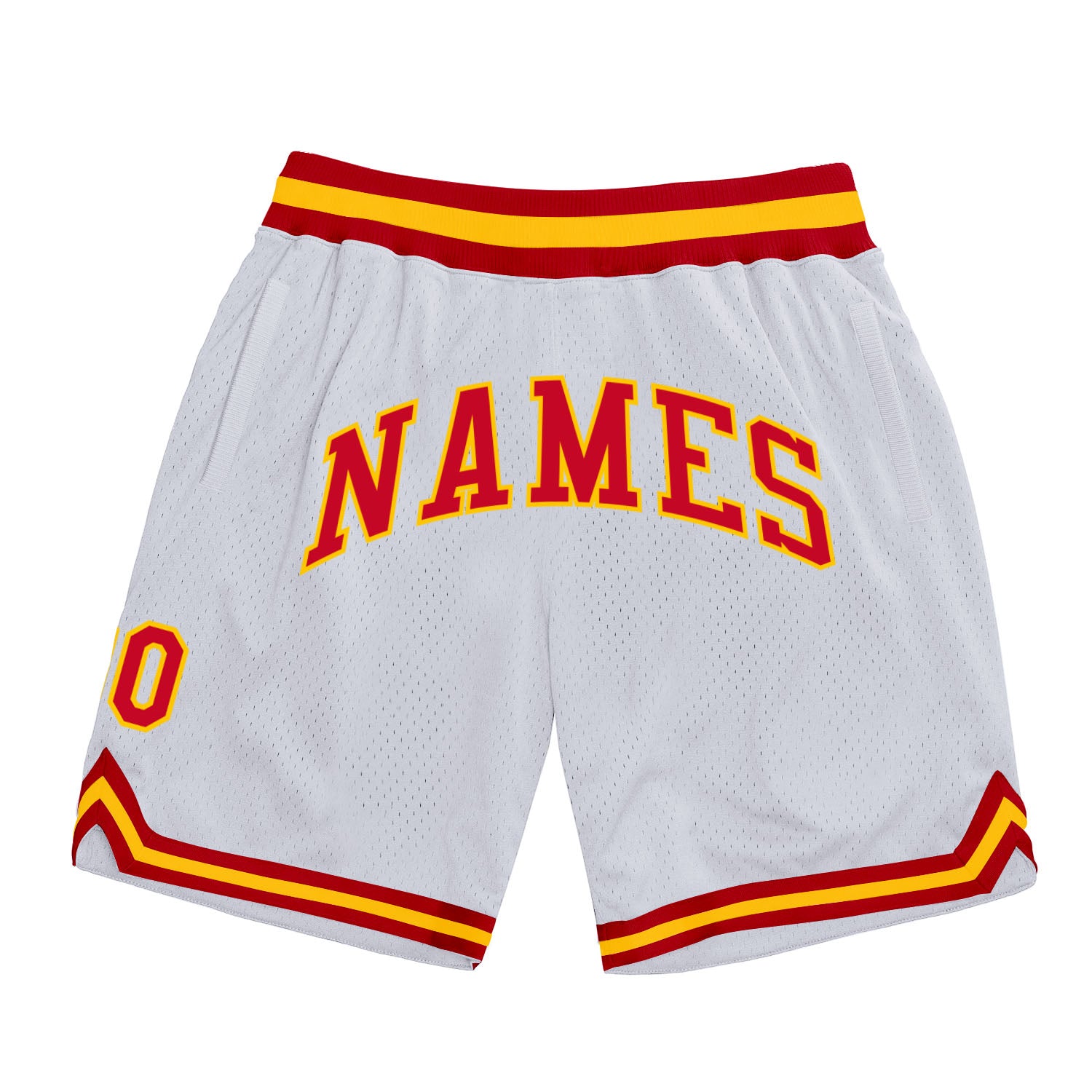 Custom Name Number Red Gold Basketball Shorts - Personalized Authentic Throwback Style Personalized White Red-Gold Authentic