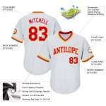 Custom Team Name Number Red-Gold Throwback Baseball Jersey Shirt Personalized Rib-Knit Design Personalized White Red-Gold