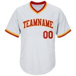 Custom Team Name Number Red-Gold Throwback Baseball Jersey Shirt Personalized Rib-Knit Design Personalized White Red-Gold