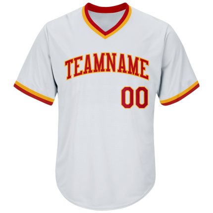 Custom Team Name Number Red-Gold Throwback Baseball Jersey Shirt Personalized Rib-Knit Design Personalized White Red-Gold