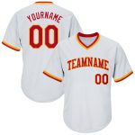 Custom Team Name Number Red-Gold Throwback Baseball Jersey Shirt Personalized Rib-Knit Design Personalized White Red-Gold