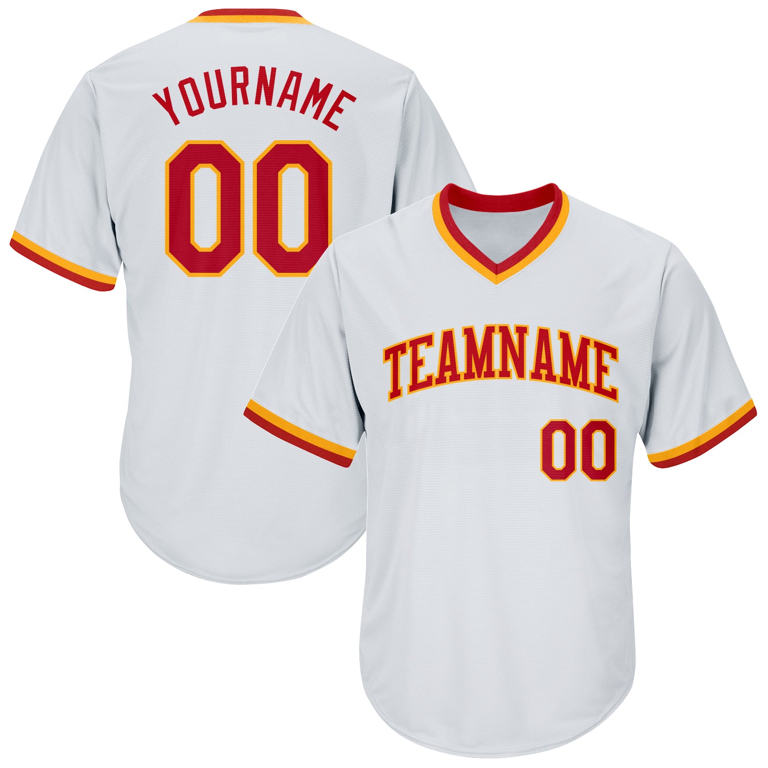Custom Team Name Number Red-Gold Throwback Baseball Jersey Shirt Personalized Rib-Knit Design Personalized White Red-Gold