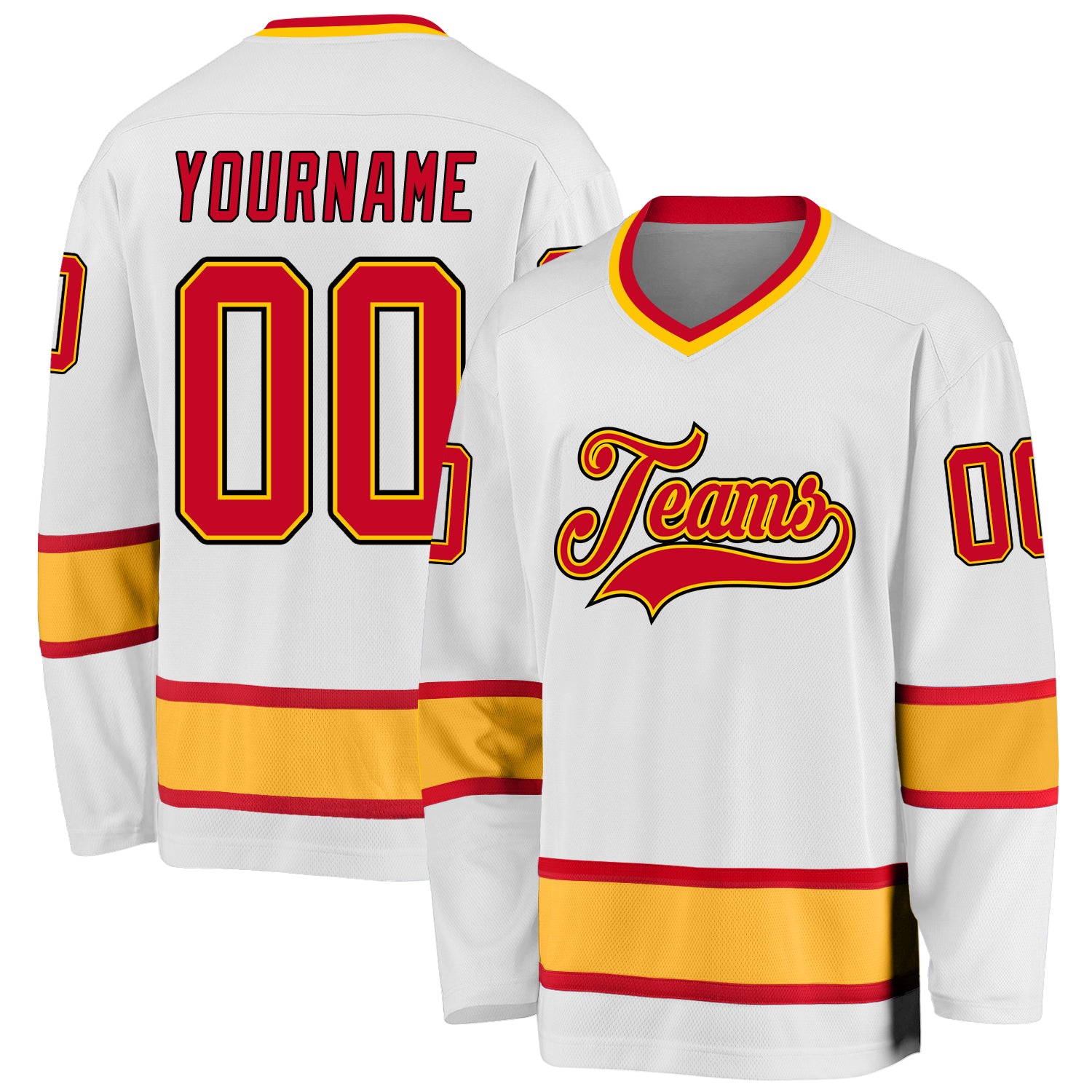 Custom Name Number Red-Gold White Hockey Jersey Personalized Team Apparel Personalized White Red-Gold Hockey Jersey Team