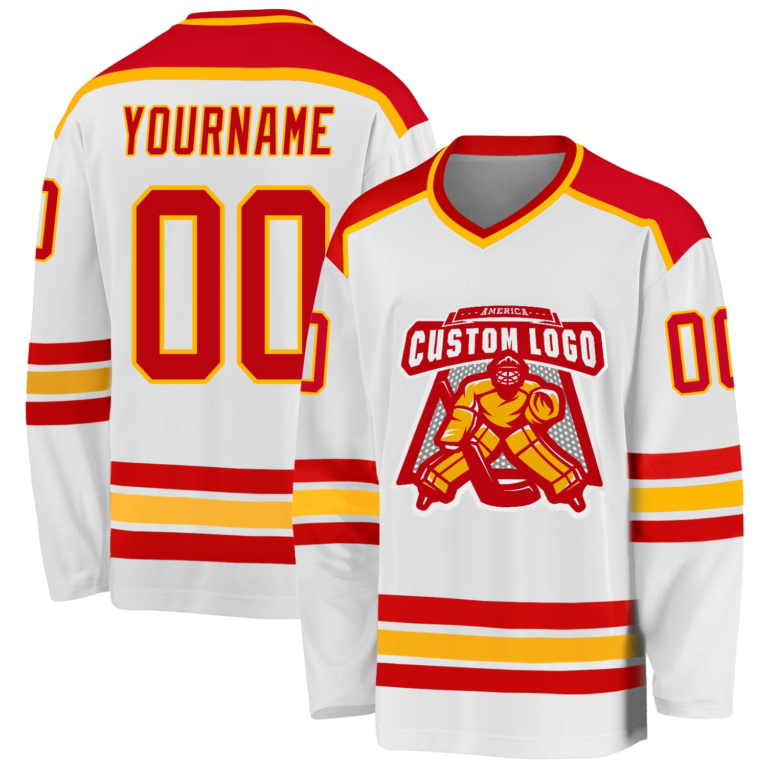 Custom Red Gold Hockey Jersey - Personalized White Design for Sports Fans Personalized White Red-Gold Hockey Jersey