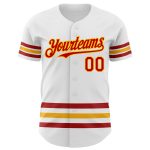 Custom Authentic Baseball Jersey with Personalized Name and Number, White Red-Gold Line Design Personalized White Red-Gold