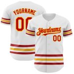Custom Authentic Baseball Jersey with Personalized Name and Number, White Red-Gold Line Design Personalized White Red-Gold