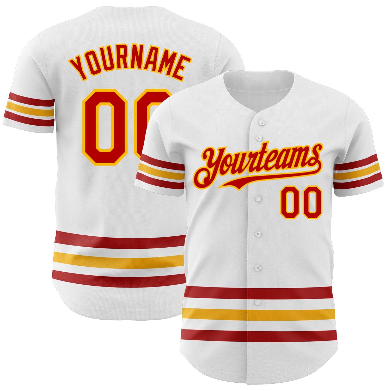 Custom Authentic Baseball Jersey with Personalized Name and Number, White Red-Gold Line Design Personalized White Red-Gold