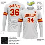 Custom Team Performance T-Shirt with Personalized Name & Number - White Red-Gold Long Sleeve Shirt Personalized White Red-Gold