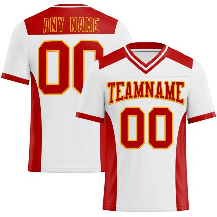 Personalized Red-Gold Mesh Football Jersey - Authentic Custom Team Apparel Personalized White Red-Gold Mesh Authentic Football