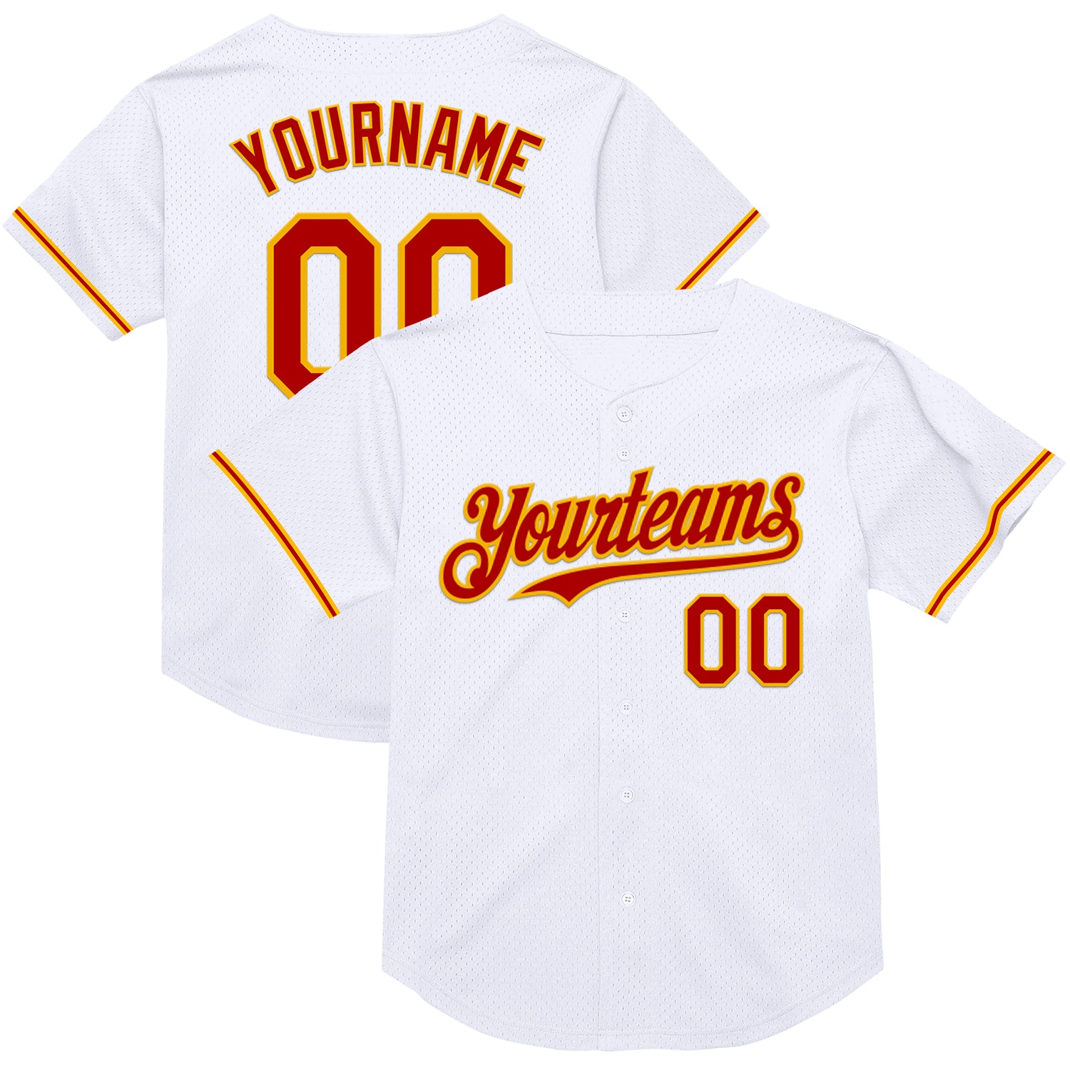 Custom Personalized Red Gold Mesh Baseball Jersey with Name and Number - Authentic Throwback Team Style Personalized White
