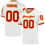 Custom Authentic Throwback Football Jersey - Personalized White Red-Gold Mesh with Custom Name and Number Personalized White