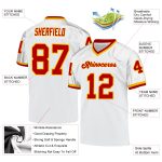 Custom Authentic Throwback Football Jersey - Personalized White Red-Gold Mesh with Custom Name and Number Personalized White